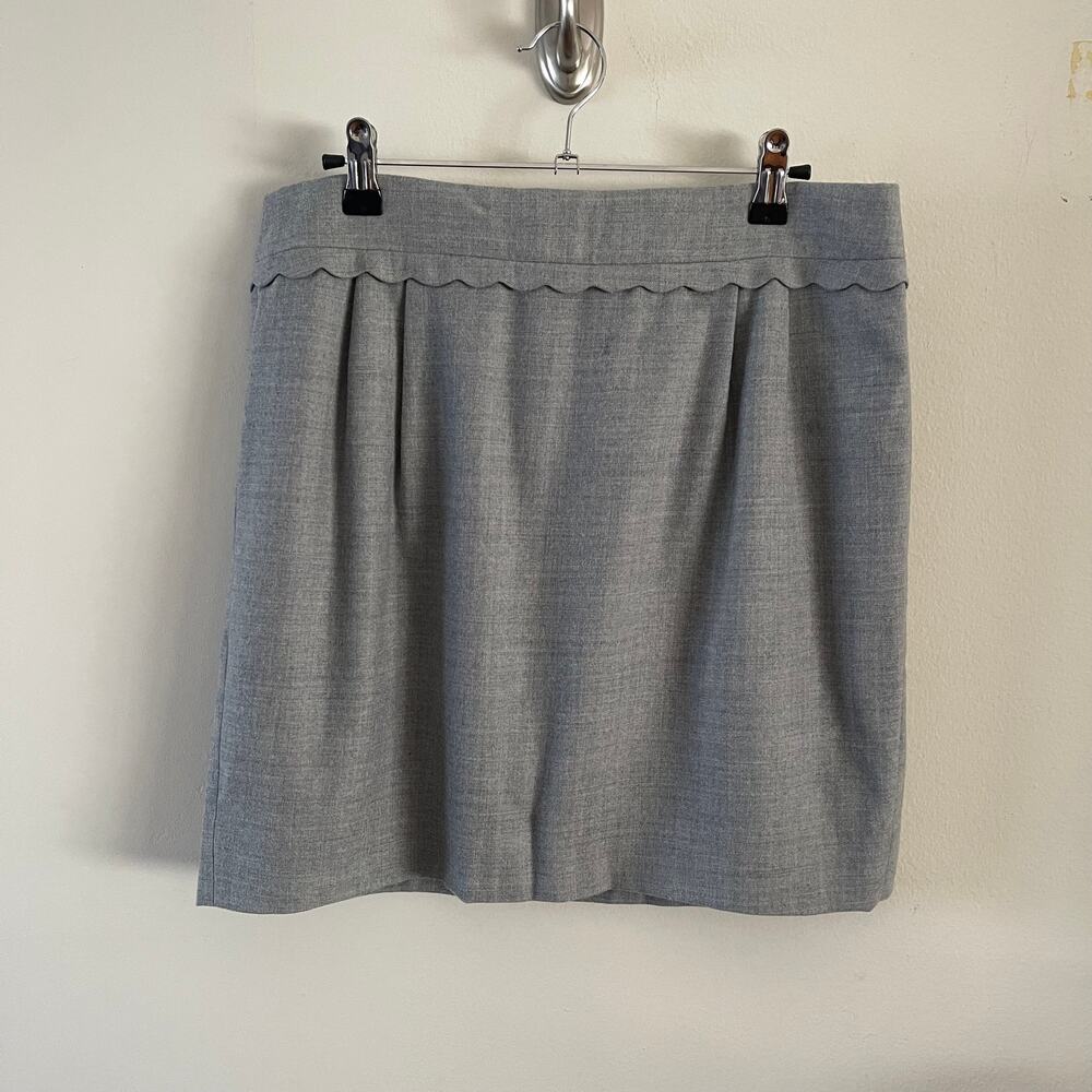 J. Crew Scallop Trim Mini Skirt 8 Womens Gray Wool Blend Lined Office Siren